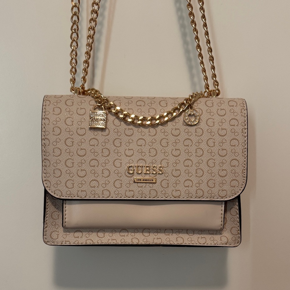 GUESS Patterned Beige Shoulder Bag